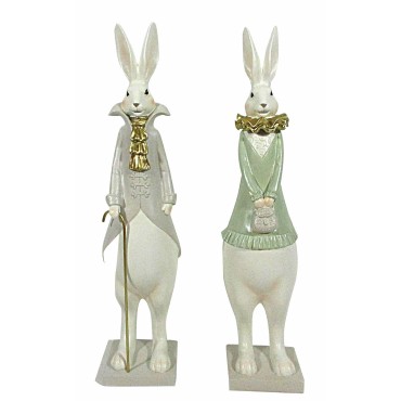 JK Home Décor - Κουνέλια σε Φυστικί & Μπεζ 10.5x9x39cm S/2