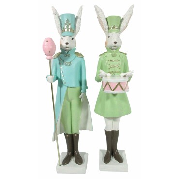 JK Home Décor - Κουνέλια Στρατιώτες σε Γαλάζιο & Φυστικί 11.5x10x43.5cm S/2