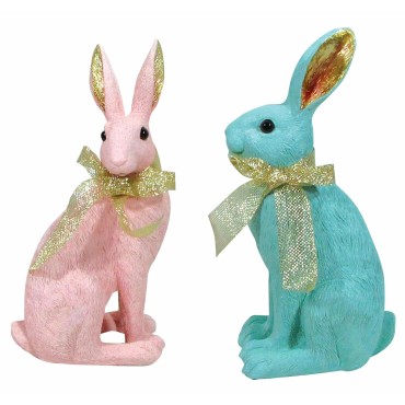 JK Home Décor - Κουνέλια Καθιστά σε Γαλάζιο & Ροζ 15x10x26.5cm S/2