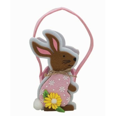 JK Home Décor - Καλάθι Τσόχινο με Κουνελάκι Ροζ 11.5x7.5x22cm