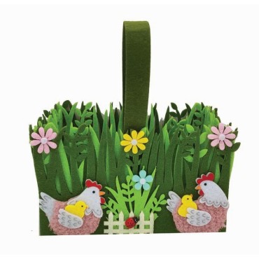 JK Home Décor - Καλάθι Τσόχινο με Κοτούλες Πράσινο 17.5x9.5x10.5cm