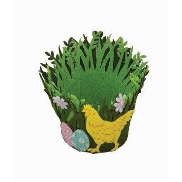 JK Home Décor - Καλάθι Τσόχινο με Κοτούλα Πράσινο 15x10x15cm