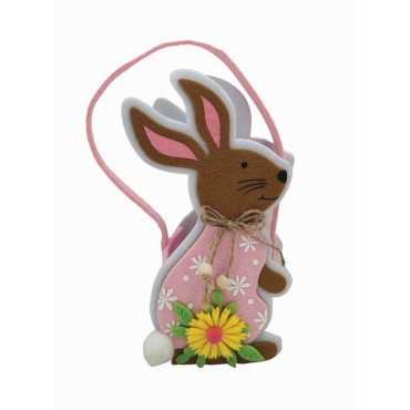 JK Home Décor - Καλάθι Τσόχινο με Κουνελάκι Ροζ 8.5x6.5x15cm