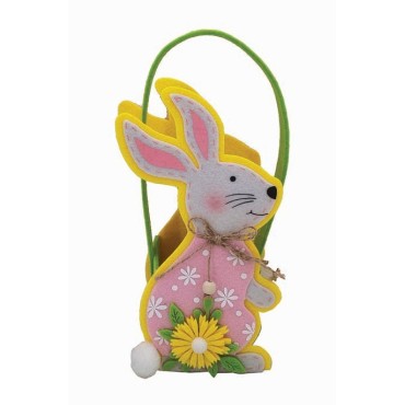 JK Home Décor - Καλάθι Τσόχινο με Κουνελάκι Κίτρινο 11.5x7.5x22cm