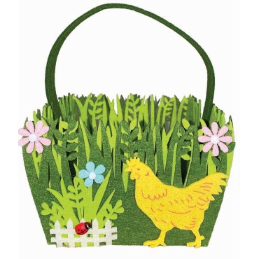 JK Home Décor - Καλάθι Τσόχινο με Κοτούλα Πράσινο 17x15.5x10.5cm