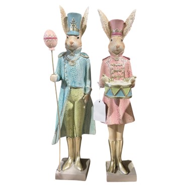 JΚ Home Decor - Λαγοί Ζευγάρι με Αυγό Πολυρεζίν 43cm S/2