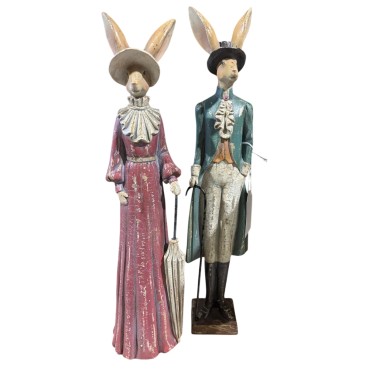 JΚ Home Decor - Λαγοί Ζευγάρι με Ομπρέλα Πολυρεζίν 39cm S/2