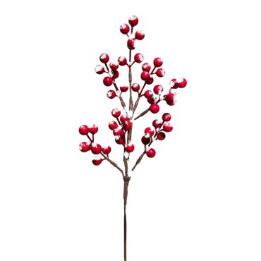 JK Home Décor - Κλαδί Berries Κόκκινο με Χιόνι 40cm