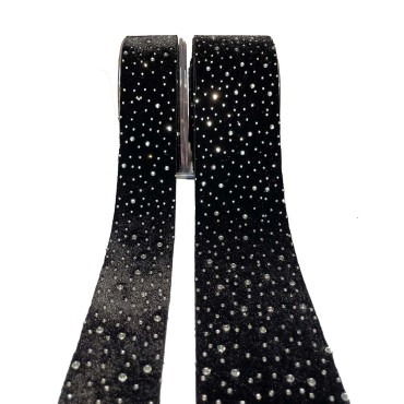 JK Home Décor - Κορδέλα Diamond Velvet σε Μαύρο 6.7cm x 4.5m