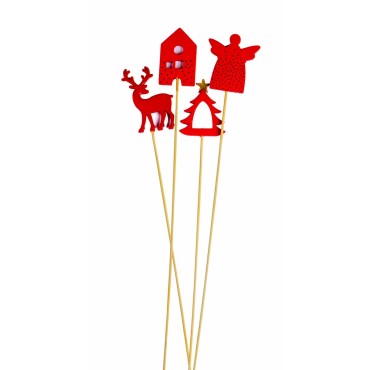 JK Home Décor - Stick with Tree-Angel-Reindeer-Home in Red S/8 8x45cm