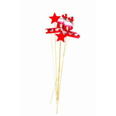 JK Home Décor - Stick with Star-Sled-Reindeer in Red S/6 8x45cm
