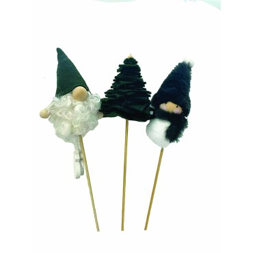 JK Home Décor - Stick Tree-Santa Claus-Snowman in Green S/6 10x45cm
