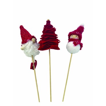 JK Home Décor - Stick Tree-Santa Claus-Snowman in Red S/6 10x45cm