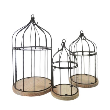 JK Home Décor - Black Metal Birdcage with Grey Wooden Board