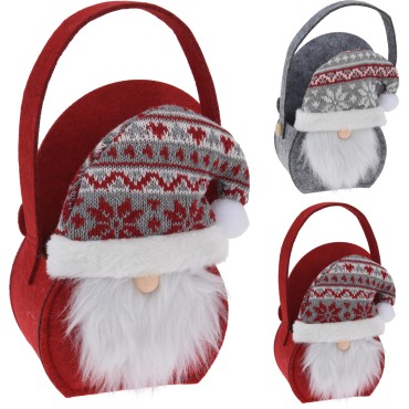 JK Home Décor - Bag Santa with knitted hat 23cm