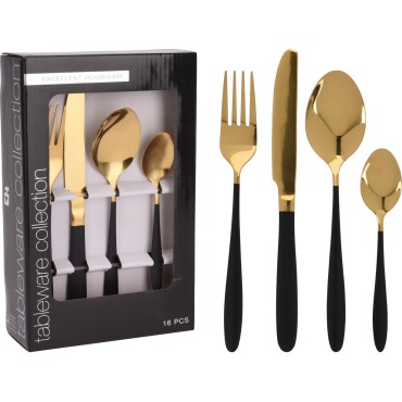 JK Home Décor - Cutlery Black Gold S/16