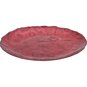 JΚ Home Décor - Πιατέλα Γυάλινη Κόκκινη 32cm