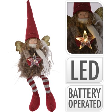 JK Home Décor - Angel with LED Star 37cm Red