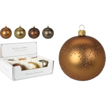 JΚ Home Décor - Μπάλα Γυάλινη Ματ με Glitter 10cm 4Σχδ