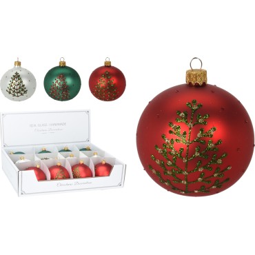 JΚ Home Décor - Μπάλα Γυάλινη Ματ με Δεντράκι 8cm 3Σχδ
