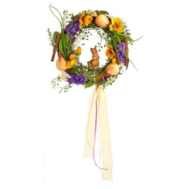 JK Home Décor - Easter Wreath with Flowers & Rabbit 28cm