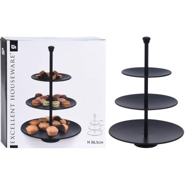 JK Home Décor - 3-Tier Stand from Metal Black 16-25x36cm