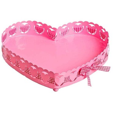 JK Home Décor - Metal Heart Plate Pink 21x5cm