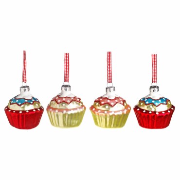 JΚ Home Décor - Στολίδι Cupcake Γυάλινο S/4 5.5cm