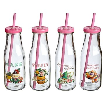 JK Home Décor - Bottle with Straw S/4 6x19cm