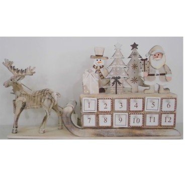 JK Home Décor - Wooden Deer pulling Sled with Calendar on It