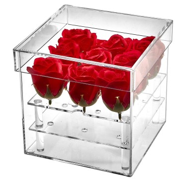 JK Home Décor - Acrylic 9Rose Box with Stand 16x15.5cm