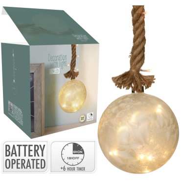 JK Home Décor - Rope Glass Ball 15cm 24LED WW