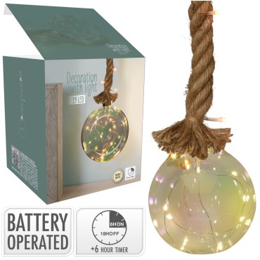 JK Home Décor - Rope Glass Ball 19LED WW