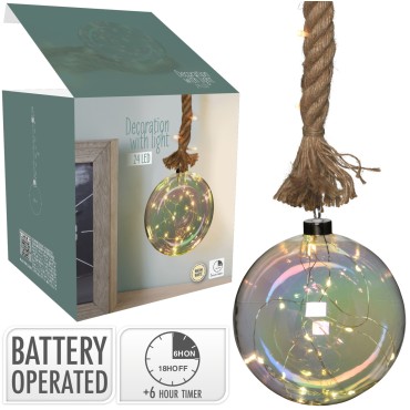 JK Home Décor - Rope Glass Ball 24LED WW