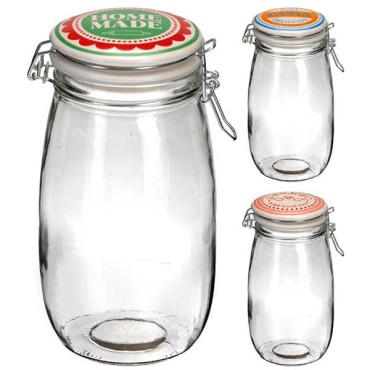 JK Home Décor - Storage jar Glass with Lid 3ASS 10x22cm 1.75L