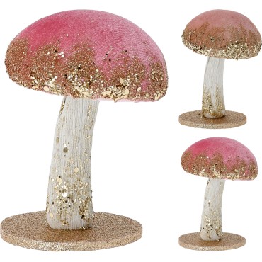 JK Home Décor - Μανιταρι Με Glitter Ροζ 8.5x8.5x12cm 2Σxδ