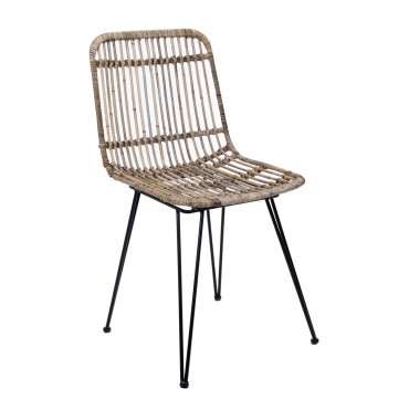 JK Home Décor - Dining Chair Grey Rattan with Black Metal
