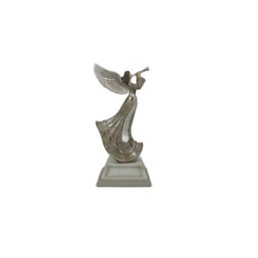 JK Home Décor - Silver Polyresin Angel with Trumpet 13x10.5x28.5cm
