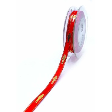 JΚ Home Décor - Κορδέλα Σατέν Κόκκινη Nutcraker Χρυσοτυπία 1cmX18.2m