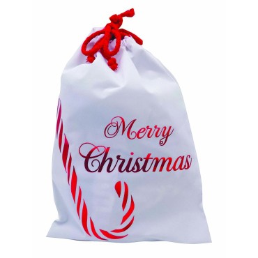 JΚ Home Décor - Πουγκί Με Διπλό Κορδόνι Λευκό-Κόκκινο Merry Xmas 29x39cm