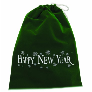 JΚ Home Décor - Πουγκί Βελούδο Πράσινο Κορδόνι Happy New Year 30cmX40cm