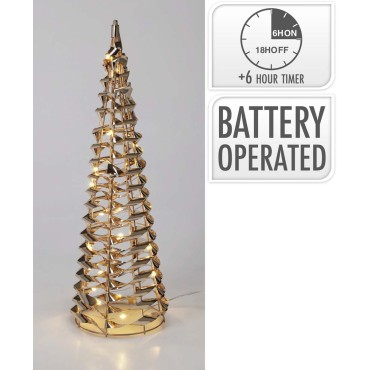 JK Home Décor - Δέντρο Κώνος 30LED Μέταλλο Χρυσό 12x40cm