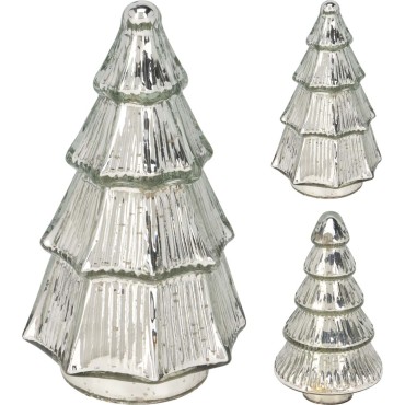 JK Home Décor - Δέντρο από Γυαλί Ασημί 11x19cm 2Σχδ