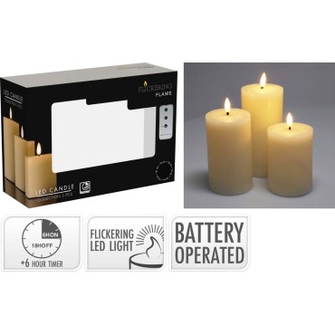 JK Home Décor - Κερί LED Ιβουάρ 7.5x10-15cm S/3