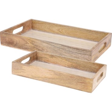 JK Home Décor - Δίσκος Mango Wood Φυσικό S/2 28-41x25-27cm