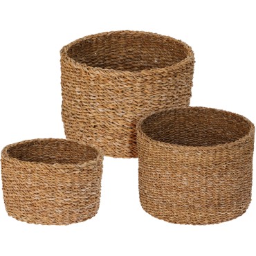 JΚ Home Decor - Καλάθι Στρογγυλό S/3 Θαλάσσιο Χόρτο