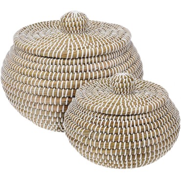 JK Home Décor - Καλάθι με Καπάκι από Seagrass 20-26x15-21cm S/2