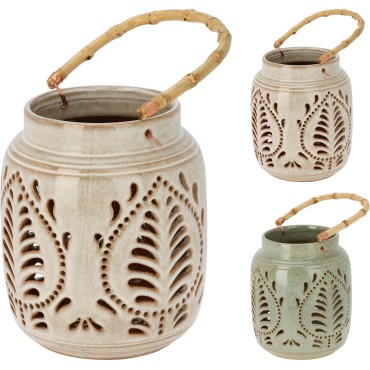 JΚ Home Decor - Φανάρι Πορσελάνη με Μπαμπού