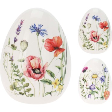 JK Home Décor - Αυγό με Λουλούδια από Δολομίτη 14x17.5cm 3Σχδ