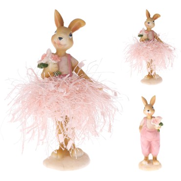 JK Home Décor - Λαγουδάκι Ζευγάρι Πολυρέζιν Ροζ 4x12cm 2Σχδ